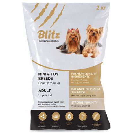 Корм для собак BLITZ adult mini &toy breeds для мелких и миниатюрных пород сух. 2кг
