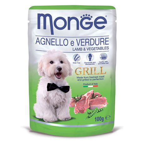 Корм для собак MONGE Grill Pouch ягненок, овощи конс. 100г