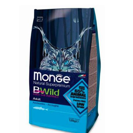 Корм для кошек MONGE Bwild Cat Anchovies с анчоусам сух. 1,5кг