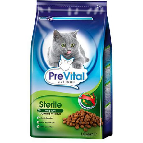 Корм для кошек PreVital для стерилизованных кошек, с птицей сух. 1,6кг
