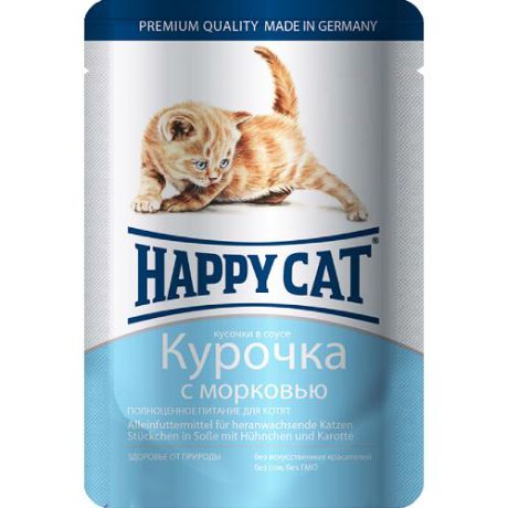 Корм для котят HAPPY CAT Курочка, морковь кусочки в соусе конс. 100г