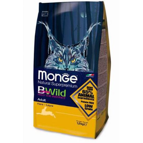 Корм для кошек MONGE Bwild Cat Hare с мясом зайца сух. 1,5кг