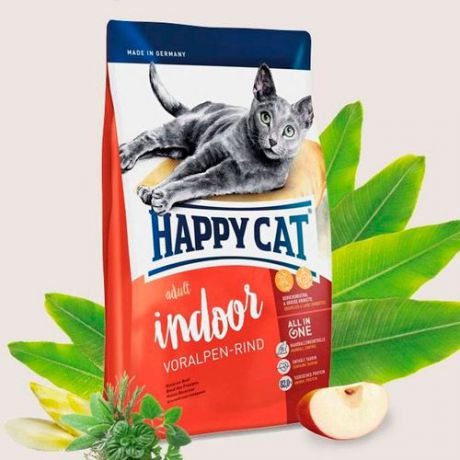 Корм для кошек HAPPY CAT Fit & Well для живущих в помещении, альпийская говядина сух. 1,4кг