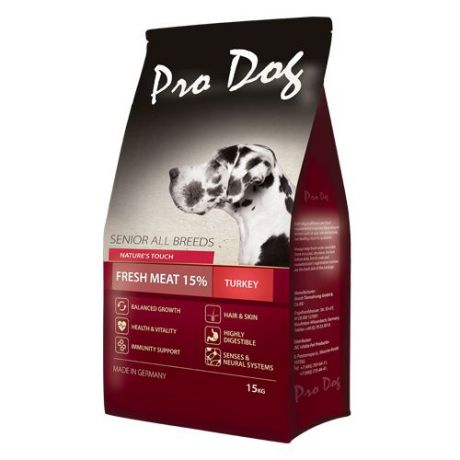 Корм для собак PRO DOG для пожилых с индейкой сух. 15кг