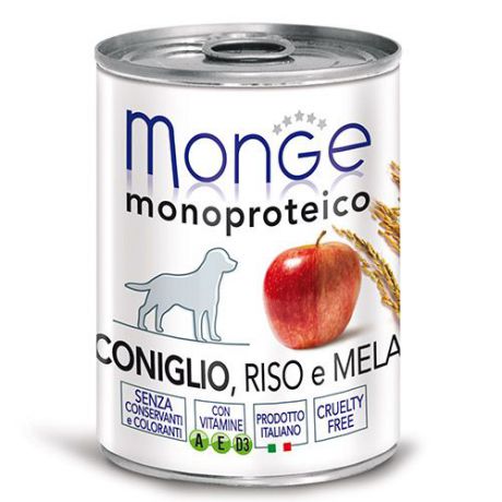 Корм для собак MONGE Monoproteico Fruits паштет кролик, рис, яблоки конс. 400г