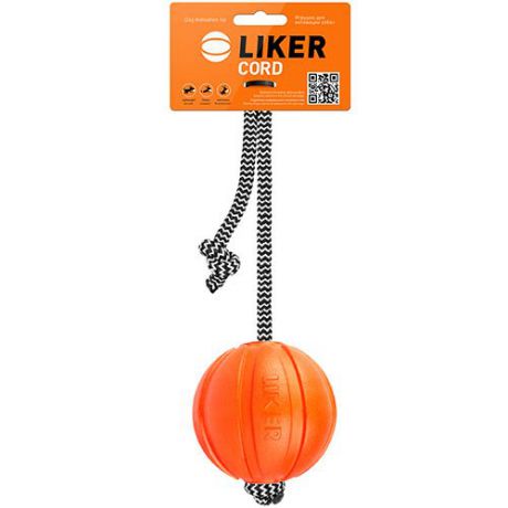 Игрушка для собак LIKER 6296 Мячик Корд на шнуре 7см, оранжевый