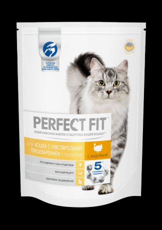 Корм для кошек Perfect Fit с чувствительным пищеварением курица сух. 190г