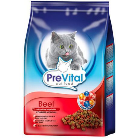 Корм для кошек PreVital с говядиной и овощами сух. 400г