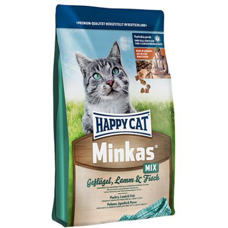Корм для кошек HAPPY CAT Minkas Mix птица, ягненок, рыба сух.4кг