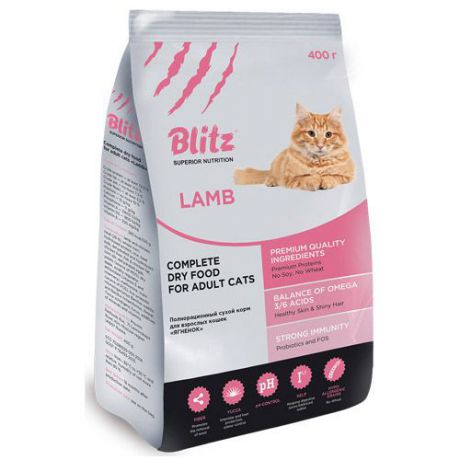 Корм для кошек BLITZ adult lamb cat с мясом ягненка сух. 400г