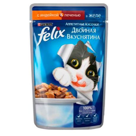 Корм для кошек FELIX Индейка, печень в желе конс. 85г