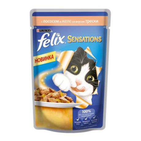 Корм для кошек FELIX (Феликс) Sensation Лосось, треска конс. 85г