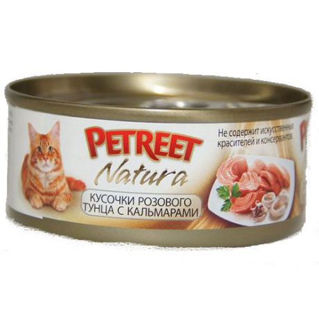 Корм для кошек PETREET Кусочки розового тунца с кальмарами конс. 70г