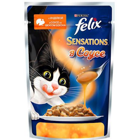 Корм для кошек FELIX (Феликс) Sensation в Удивительном соусе Индейка, бекон конс. 85г