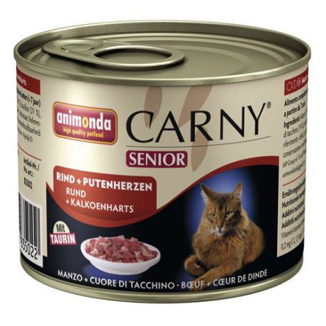 Корм для кошек ANIMONDA Carny Senior для стареющих кошек говядина, сердце, индейка конс. 200г