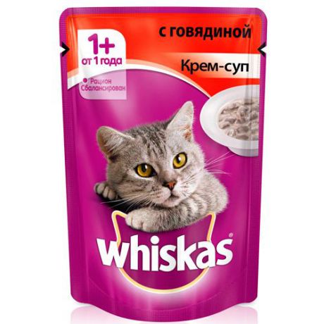 Корм для кошек Whiskas крем-суп с говядиной конс. пауч 85г