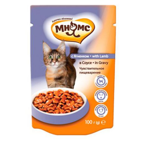 Корм для кошек МНЯМС с чувствительным пищеварением, ягненок в соусе конс. пауч 100г