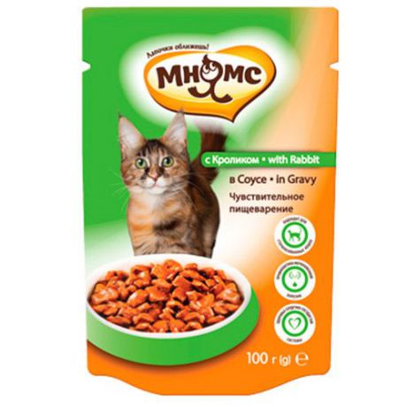 Корм для кошек МНЯМС с чувствительным пищевареним, кролик в соусе конс. пауч 100г