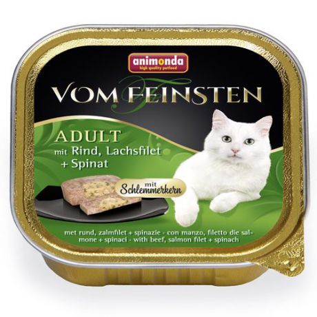 Корм для кошек ANIMONDA Vom Feinsten Adult Меню для гурманов, говядина,филе лосося, шпинат конс.100г