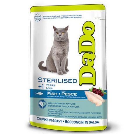 Корм для кошек DADO для стерилизованных кошек, рыба конс. пауч 85г