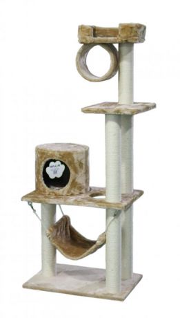 Дом-когтеточка для кошек ХОРОШКА трехуровненвый с гамаком и лежанкой 60х40х150см бежевый