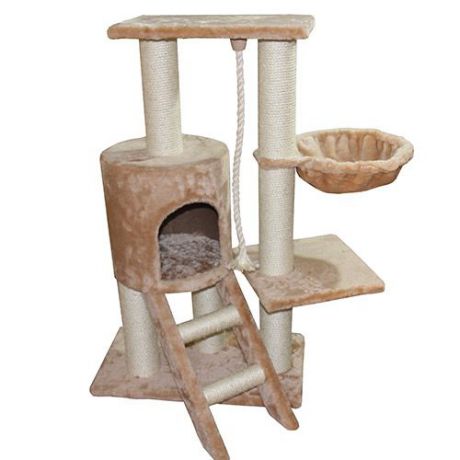 Дом-когтеточка для кошек MAJOR с лестницей, гамаком и лежанкой 50х30х96см бежевый