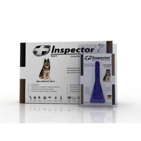 Капли для собак INSPECTOR от 25 до 40кг от внешних и внутренних паразитов 1 пипетка