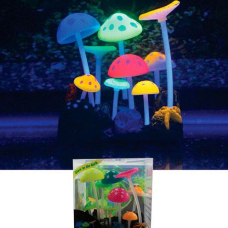 Декор для аквариумов JELLYFISH Грибы разноцветные силиконовые, с узорами 9х7х11см