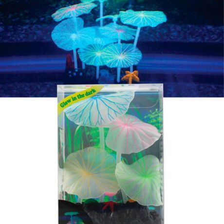Декор для аквариумов JELLYFISH Листья лотоса голубые силиконовые (9шт) 9х7х11см