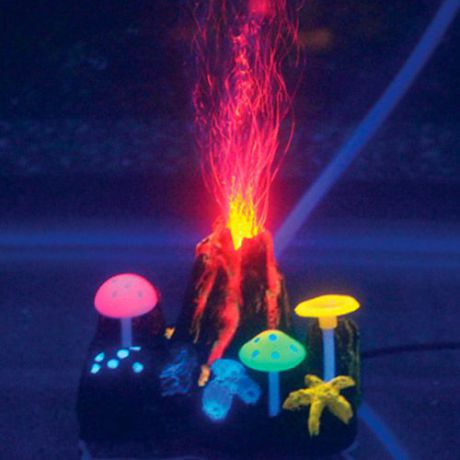 Декор для аквариумов JELLYFISH Вулкан подводный с неоновым эффектом 9х7х6,5см