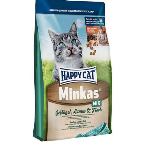 Корм для кошек HAPPY CAT Minkas Mix птица, ягненок, рыба сух.10кг