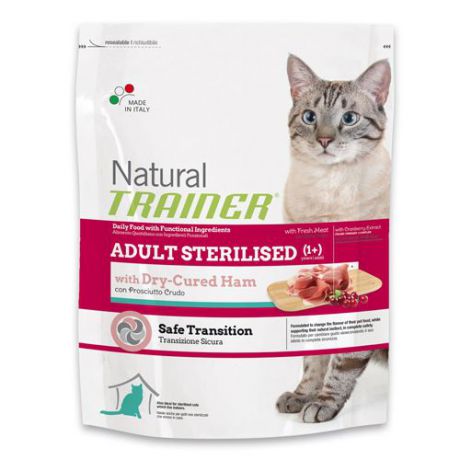 Корм для кошек TRAINER Natural Adult Sterilised для кастрированных, сыровяленая ветчина сух. 1,5кг