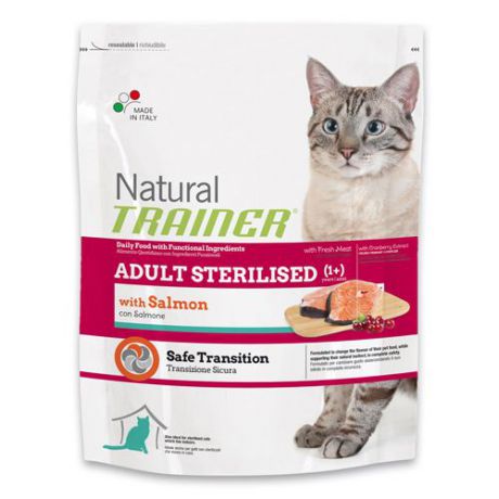 Корм для кошек TRAINER Natural Adult Sterilised для кастрированных, лосось сух. 1,5кг