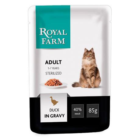 Корм для кошек ROYAL FARM для стерилизованных утка в соусе конс. пауч 85г