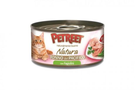 Корм для кошек PETREET кусочки тихоокеанского тунца с зеленой фасолью в рыбном бульоне конс. 70г