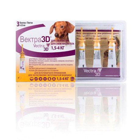 CEVA Вектра 3D капли для собак 1,5-4кг инсектоакарицидные 0,8мл, 1 пипетка