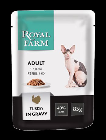 Корм для кошек ROYAL FARM для стерилизованных, индейка в соусе пауч 85г