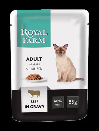 Корм для кошек ROYAL FARM для стерилизованных, говядина в соусе пауч 85г