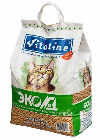 Наполнитель для кошачьего туалета VITALINE ЭКО №1 Премиум древесный, бум-пакет 10кг