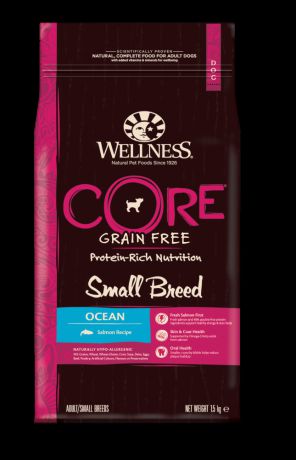 Корм для собак Wellness Core Ocean беззерновой для мелких пород, лосось сух. 1,5кг