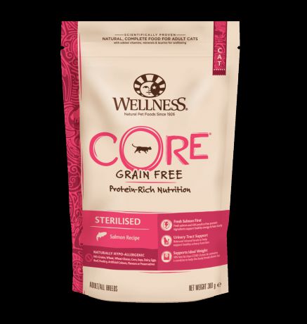 Корм для кошек Wellness Core Sterilised беззерновой, для кастрир.котов и кошек лосось сух. 300г