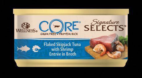 Корм для кошек Wellness Core Signature Selects рубленный тунец с креветками в бульоне конс. 79г