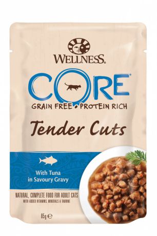 Корм для кошек Wellness Core Tender Cuts нежные кусочки тунца в пикантном соусе пауч 85г