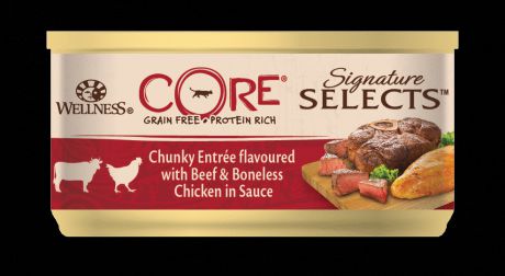 Корм для кошек Wellness Core Signature Selects аппетитные кусочки говядины,кур.филе в соусе конс.79г