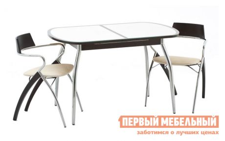 Стеклянный стол на кухню со стульями Кубика Касабланка-1 (ноги хром) + 2 шт. Мартини