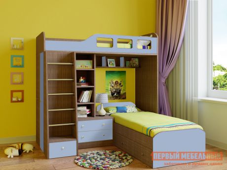 Угловая двухъярусная кровать для детей РВ Мебель Астра-4 Дуб Шамони