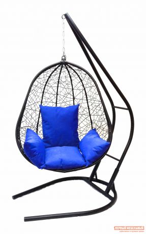 Подвесное кресло Облачный замок Капри XXL черное с синей подушкой