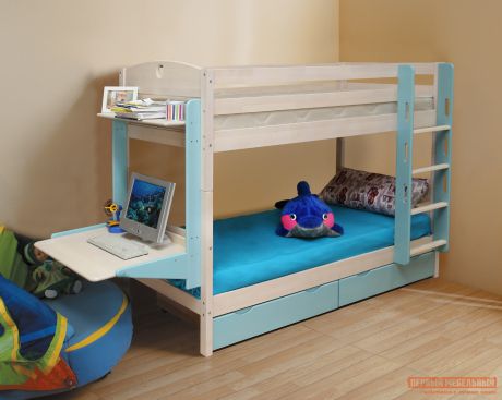 Детская двухъярусная кровать с рабочей зоной Боровичи Кровать детская Двухъярусная Трансформер с ящиком и столиком