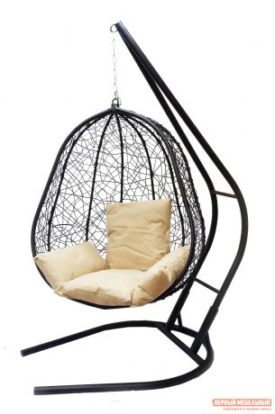 Подвесное кресло Облачный замок Капри XXL черное с бежевой подушкой