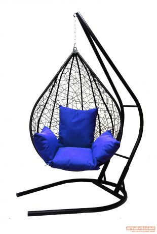 Подвесное кресло Облачный замок Алания черное XXL с синей подушкой